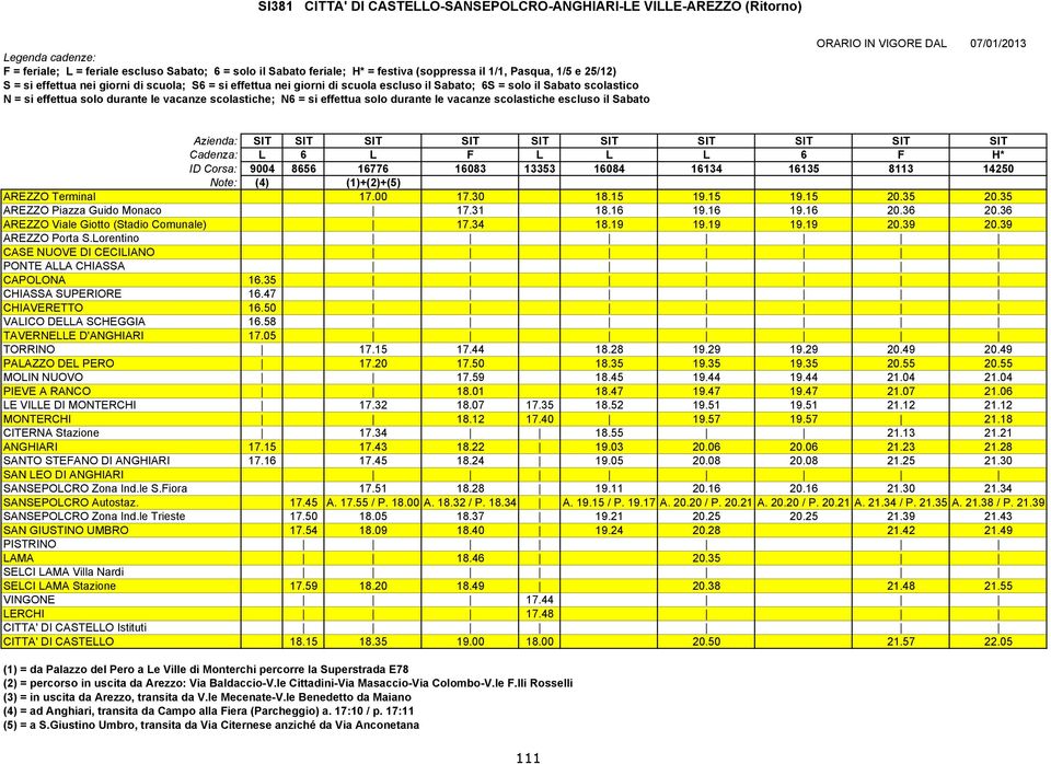 36 AREZZO Viale Giotto (Stadio Comunale) 17.34 18.19 19.19 19.19 20.39 20.39 AREZZO Porta S.Lorentino CASE NUOVE DI CECILIANO PONTE ALLA CHIASSA CAPOLONA 16.35 CHIASSA SUPERIORE 16.47 CHIAVERETTO 16.
