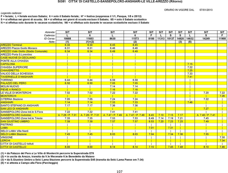 49 AREZZO Porta S.Lorentino CASE NUOVE DI CECILIANO PONTE ALLA CHIASSA CAPOLONA 7.15 CHIASSA SUPERIORE 7.22 CHIAVERETTO 7.25 VALICO DELLA SCHEGGIA 7.33 TAVERNELLE D'ANGHIARI 7.41 TORRINO 6.44 6.44 6.59 6.