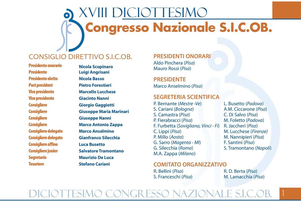 Presidente onorario Nicola Scopinaro Presidente Luigi Angrisani Presidente eletto Nicola Basso Past president Pietro Forestieri Vice presidente Marcello Lucchese Vice presidente Giacinto Nanni