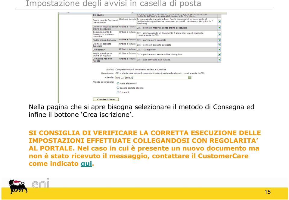 SI CONSIGLIA DI VERIFICARE LA CORRETTA ESECUZIONE DELLE IMPOSTAZIONI EFFETTUATE COLLEGANDOSI CON