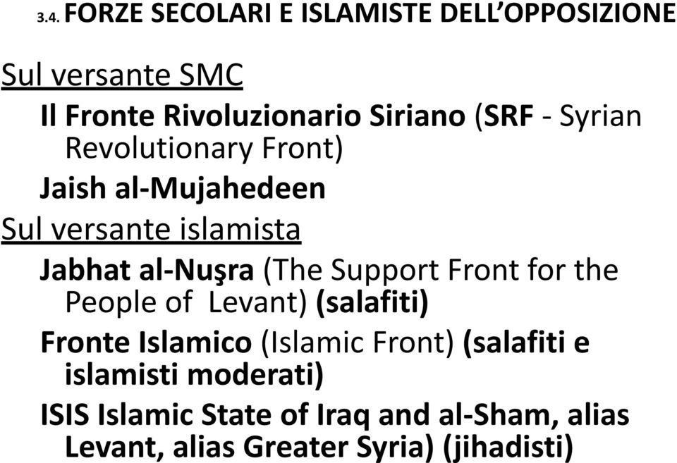 Support Front for the People of Levant) (salafiti) Fronte Islamico (Islamic Front) (salafiti e