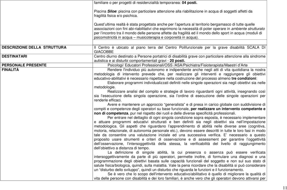 strutturato per l incontro tra il mondo delle persone affette da fragilità ed il mondo dello sport in acqua (moduli di psicomotricità in acqua musicoterapia e corporeità in acqua).