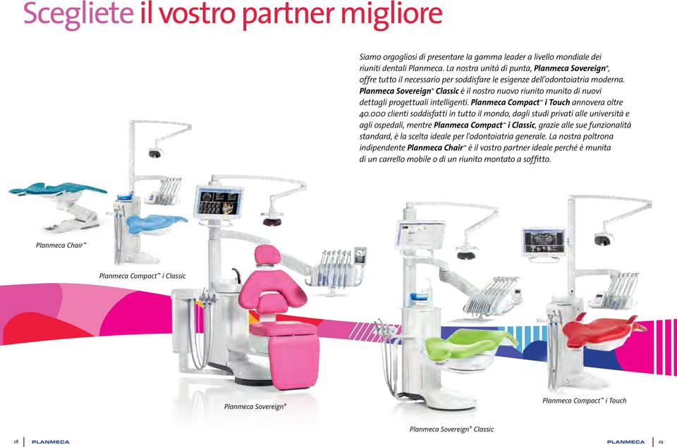 Planmeca Sovereign Classic è il nostro nuovo riunito munito di nuovi dettagli progettuali intelligenti. Planmeca Compact i Touch annovera oltre 40.