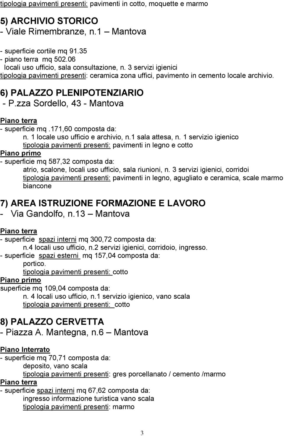 zza Sordello, 43 - Mantova - superficie mq.171,60 composta da: n. 1 locale uso ufficio e archivio, n.1 sala attesa, n.