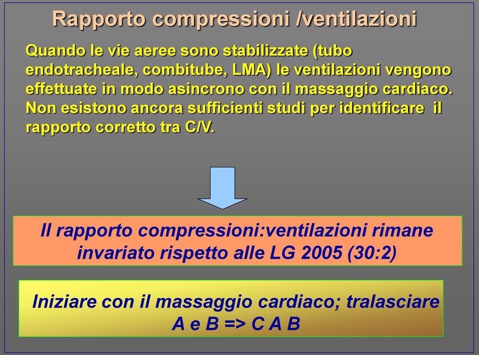 Non esistono ancora sufficienti studi per identificare il rapporto corretto tra C/V.