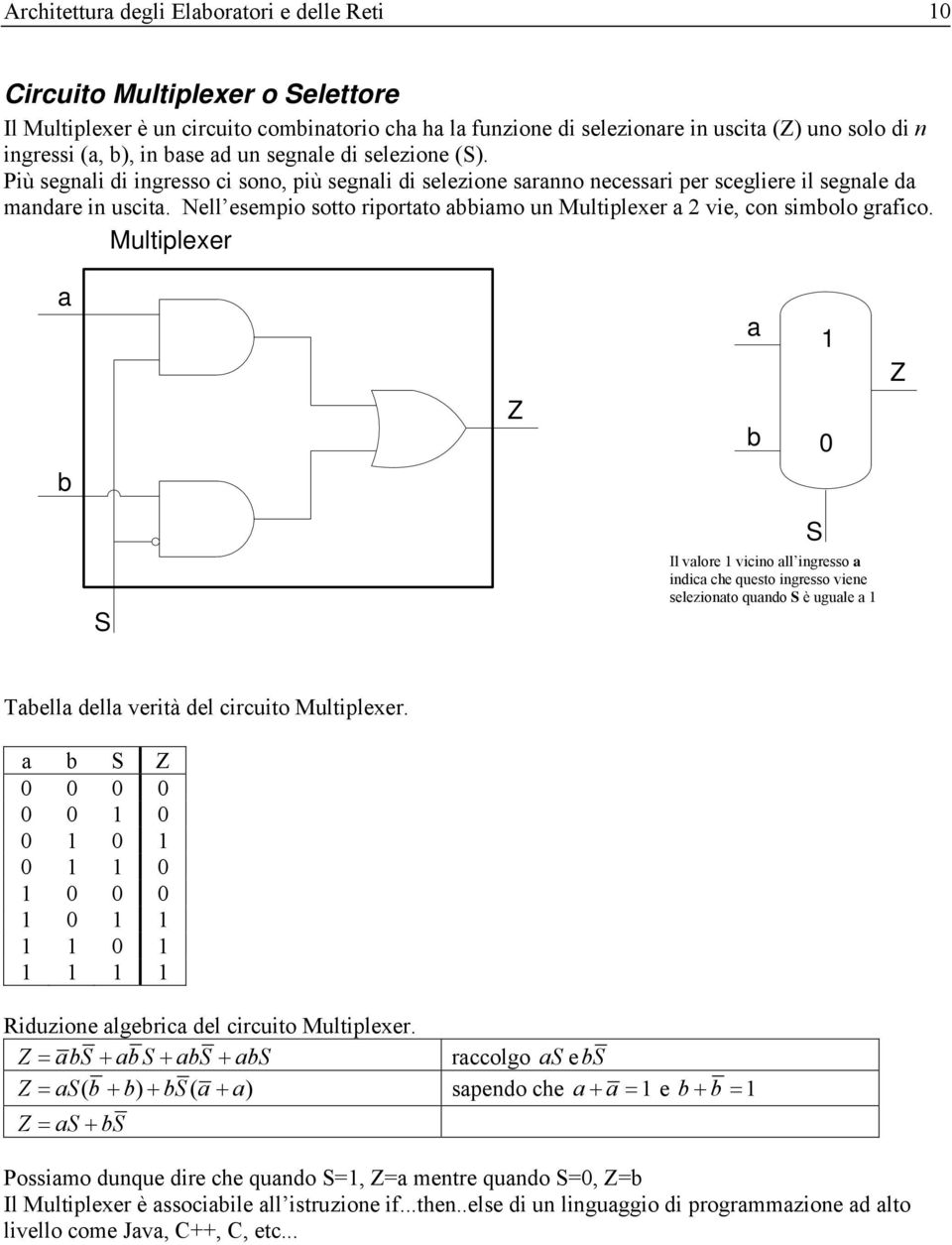 Nell esempio sotto riportato abbiamo un Multiplexer a vie, con simbolo grafico.