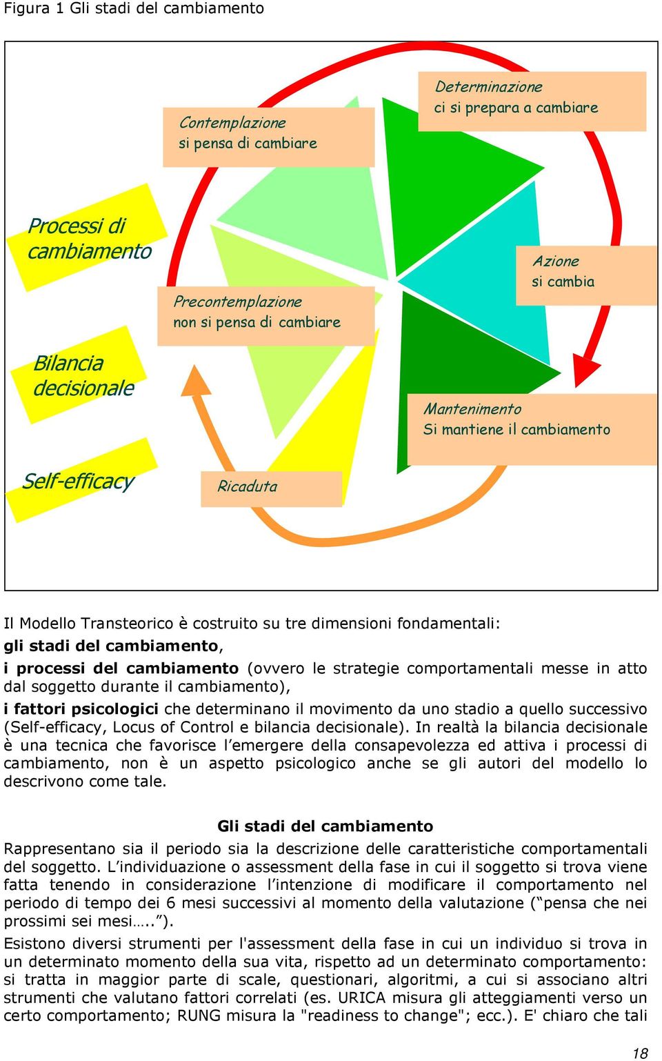 cambiamento (ovvero le strategie comportamentali messe in atto dal soggetto durante il cambiamento), i fattori psicologici che determinano il movimento da uno stadio a quello successivo