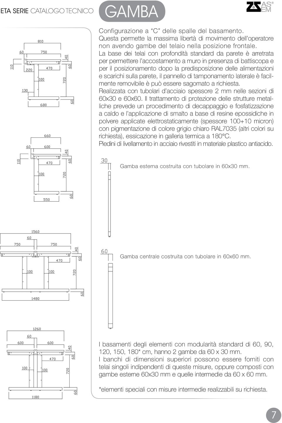 scarichi sulla parete, il pannello di tamponamento laterale è facilmente removibile è può essere sagomato a richiesta. Realizzata con tubolari d acciaio spessore 2 mm nelle sezioni di 60x30 e 60x60.