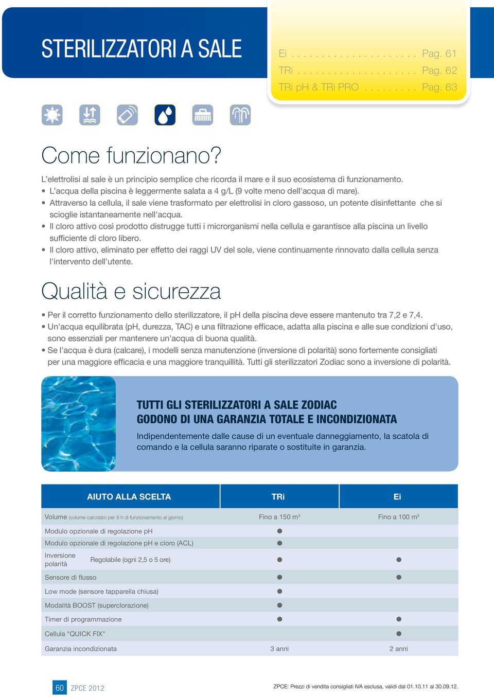 Attraverso a ceua, i sae viene trasformato per eettroisi in coro gassoso, un potente disinfettante che si sciogie istantaneamente ne'acqua.