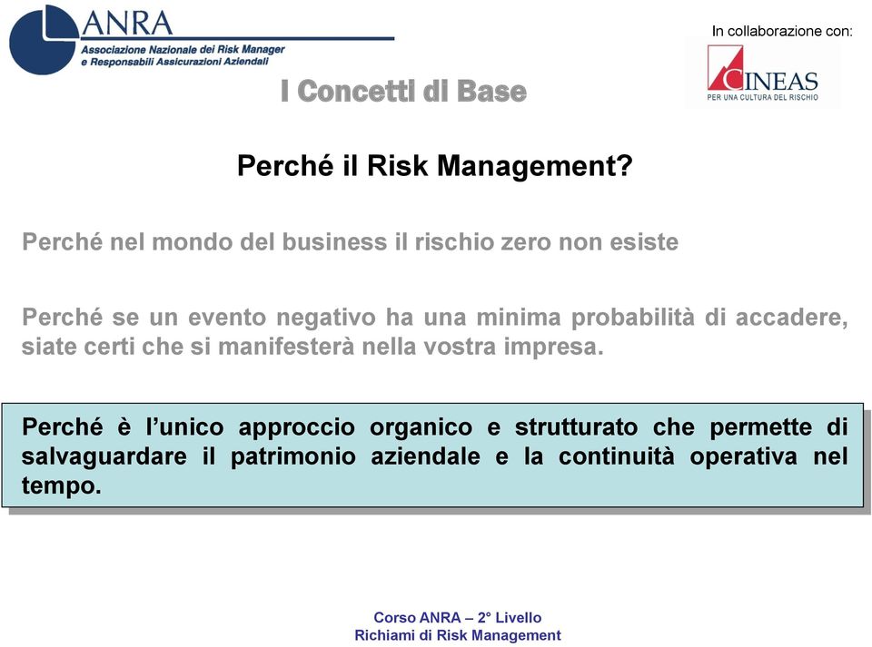 una minima probabilità di accadere, siate certi che si manifesterà nella vostra impresa.