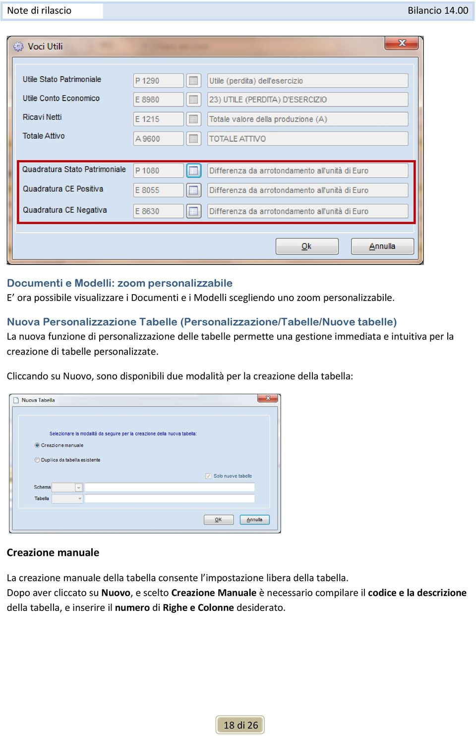 creazione di tabelle personalizzate.