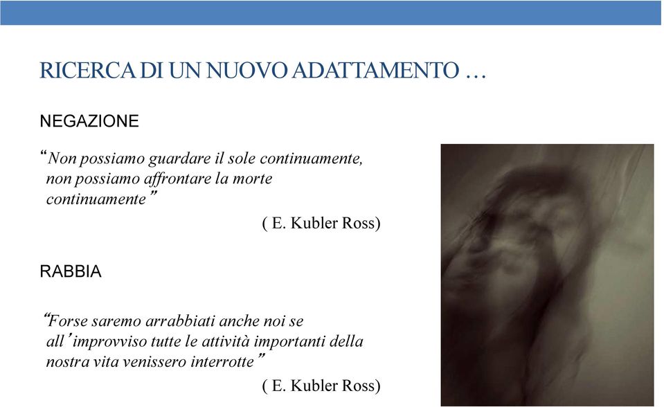 Kubler Ross) RABBIA Forse saremo arrabbiati anche noi se all improvviso