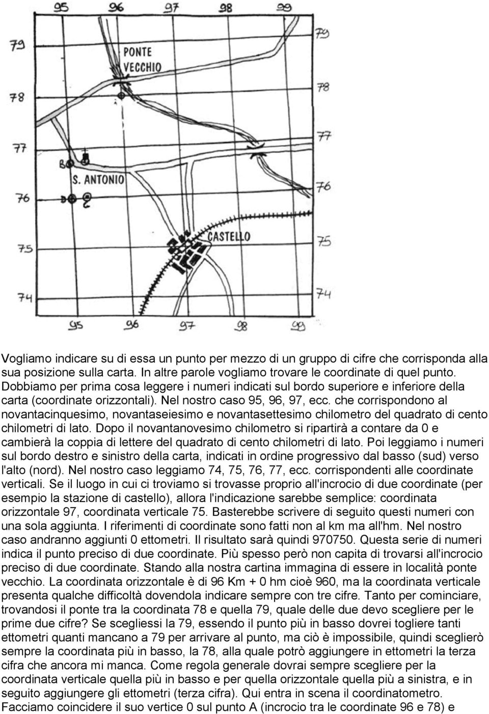 che corrispondono al novantacinquesimo, novantaseiesimo e novantasettesimo chilometro del quadrato di cento chilometri di lato.