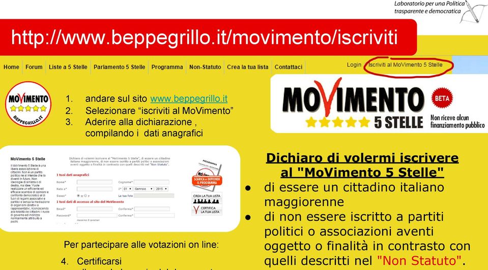 it Selezionare iscriviti al MoVimento Aderire alla dichiarazione, compilando i dati anagrafici Per partecipare alle