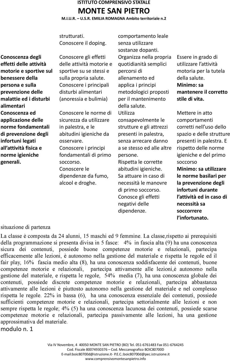 fondamentali di prevenzione degli infortuni legati all attività fisica e norme igieniche generali. situazione di partenza strutturati. Conoscere il doping.