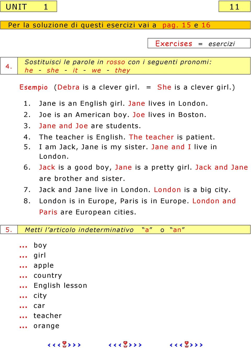 Joe is an American boy. Joe lives in Boston. 3. Jane and Joe are students. 4. The teacher is English. The teacher is patient. 5. I am Jack, Jane is my sister. Jane and I live in London. 6.