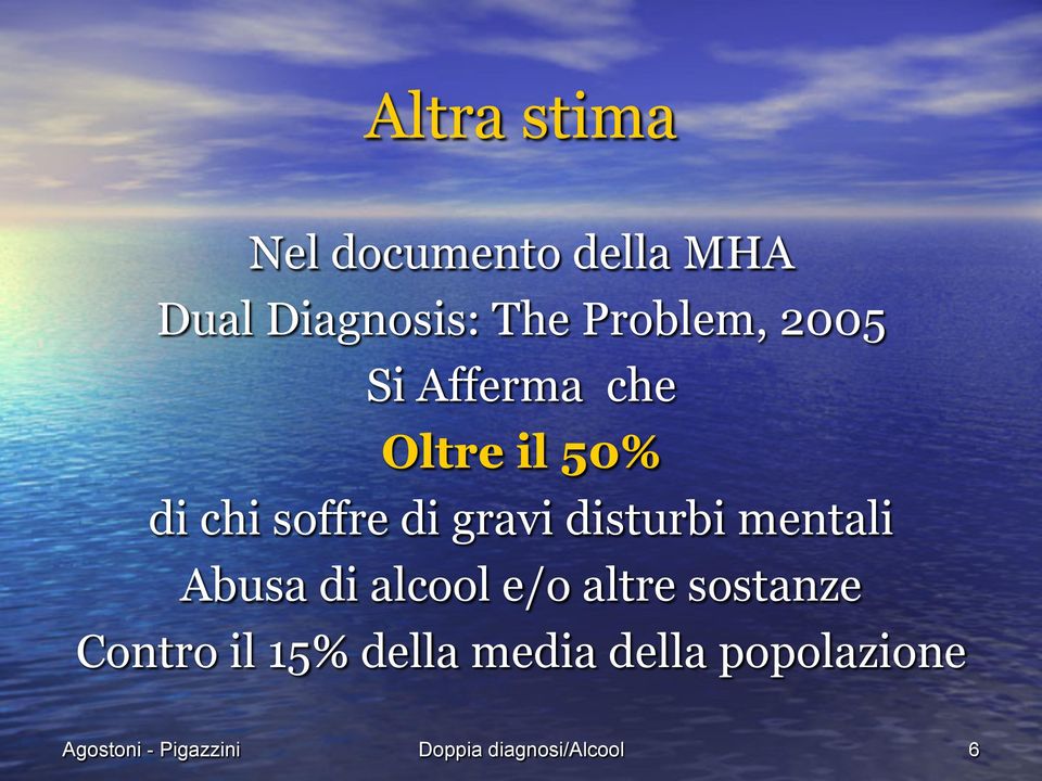 mentali Abusa di alcool e/o altre sostanze Contro il 15% della