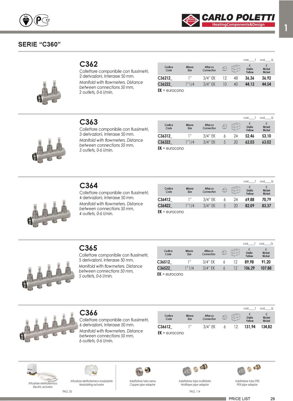 Distance between connections 50 mm, 3 outlets, 0-6 l/min.