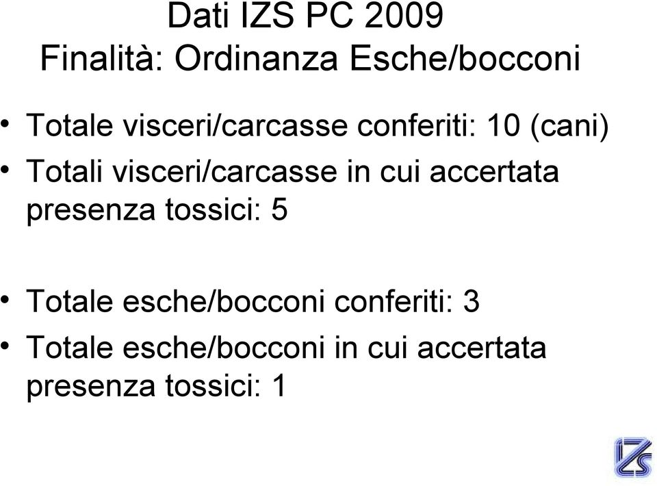 in cui accertata presenza tossici: 5 Totale esche/bocconi