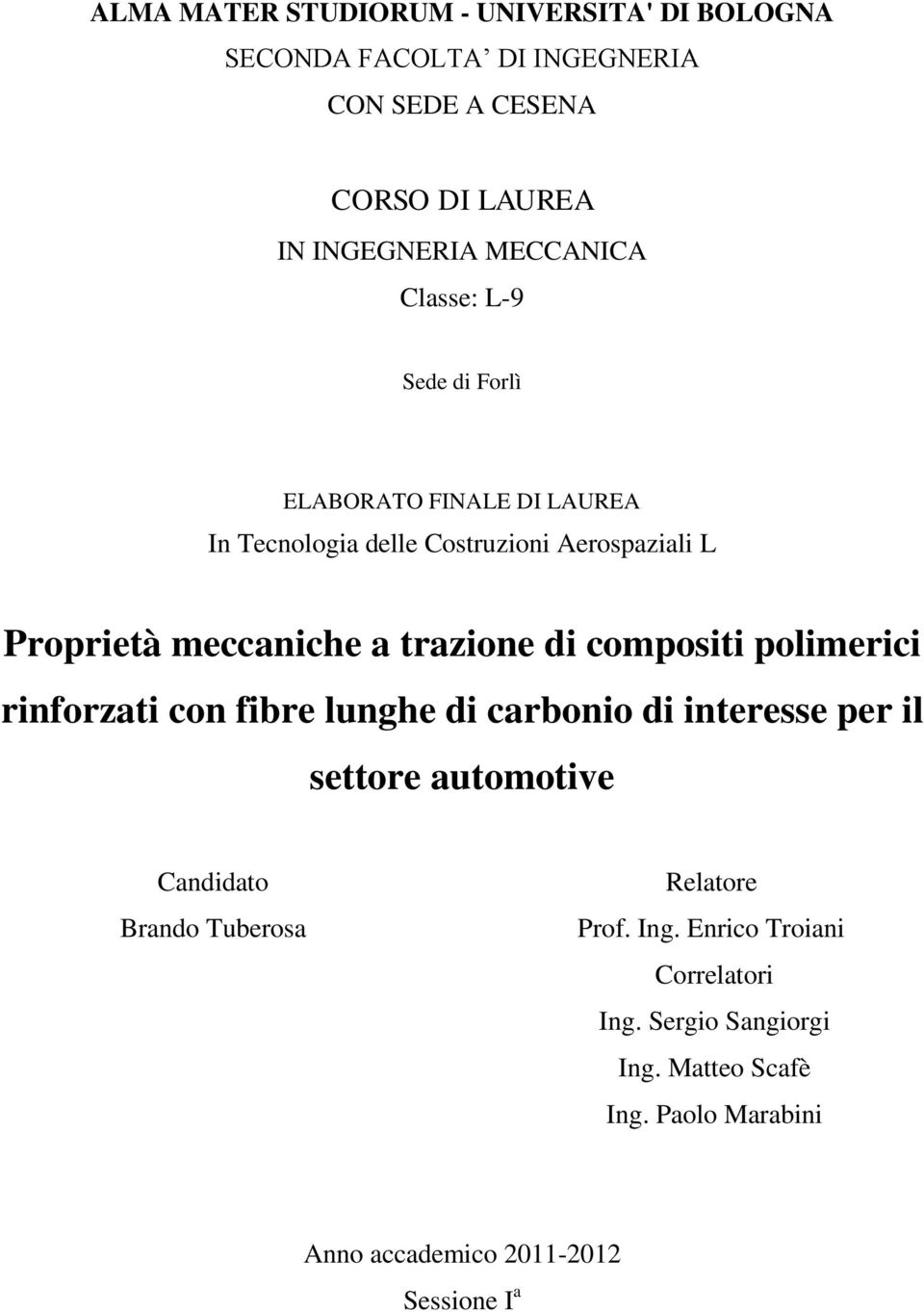 compositi polimerici rinforzati con fibre lunghe di carbonio di interesse per il settore automotive Candidato Brando Tuberosa Relatore