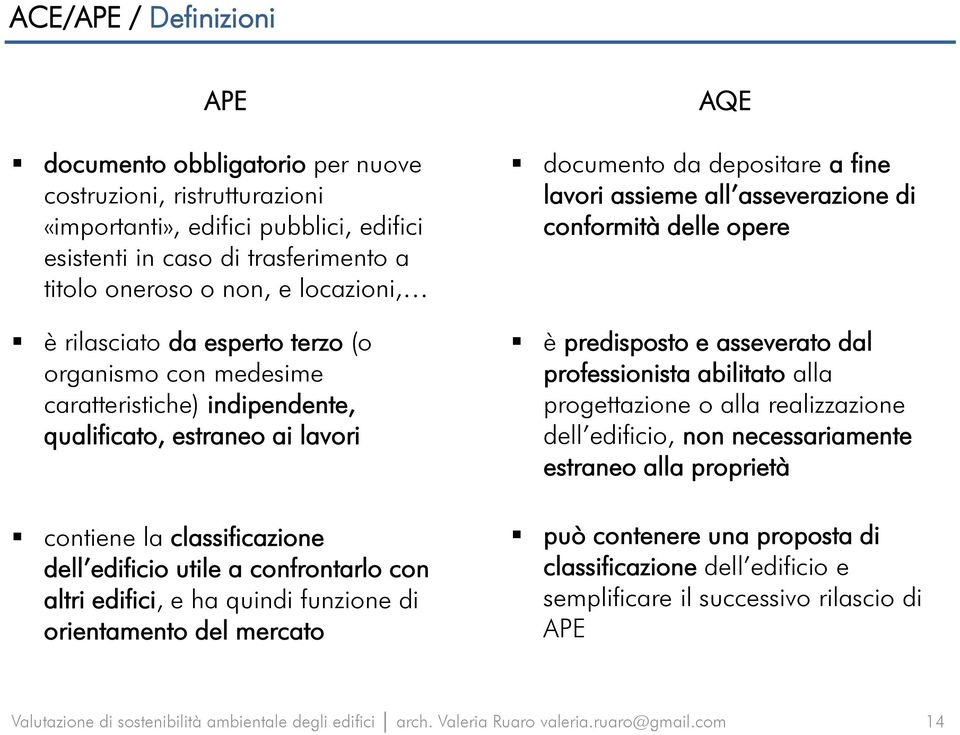 altri edifici, e ha quindi funzione di orientamento del mercato AQE documento da depositare a fine lavori assieme all asseverazione di conformità delle opere è predisposto e asseverato dal