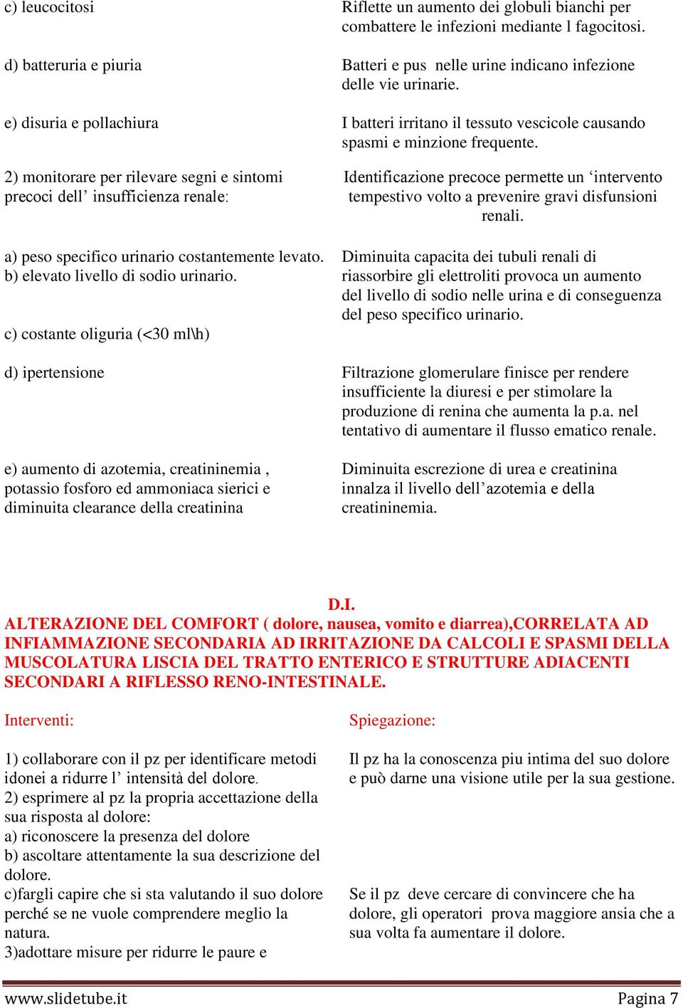 2) monitorare per rilevare segni e sintomi precoci dell insufficienza renale: a) peso specifico urinario costantemente levato. b) elevato livello di sodio urinario.