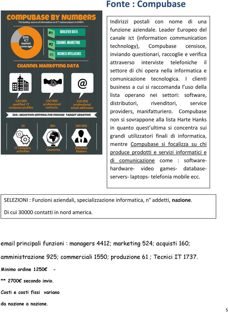 informatica e comunicazione tecnologica. I clienti business a cui si raccomanda l uso della lista operano nei settori: software, distributori, rivenditori, service providers, manifatturiero.