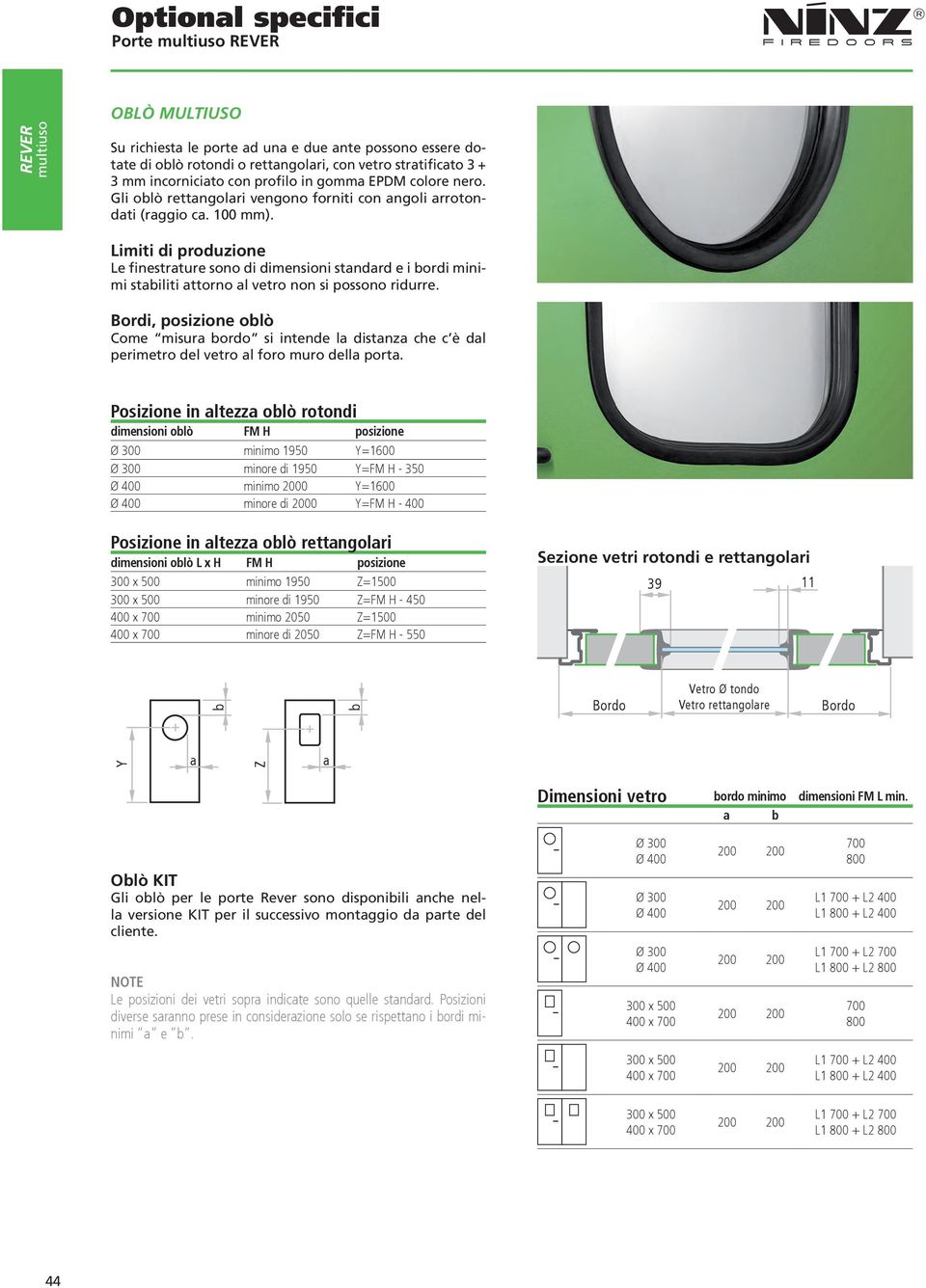 Limiti di produzione Le finestrature sono di dimensioni standard e i bordi minimi stabiliti attorno al vetro non si possono ridurre.