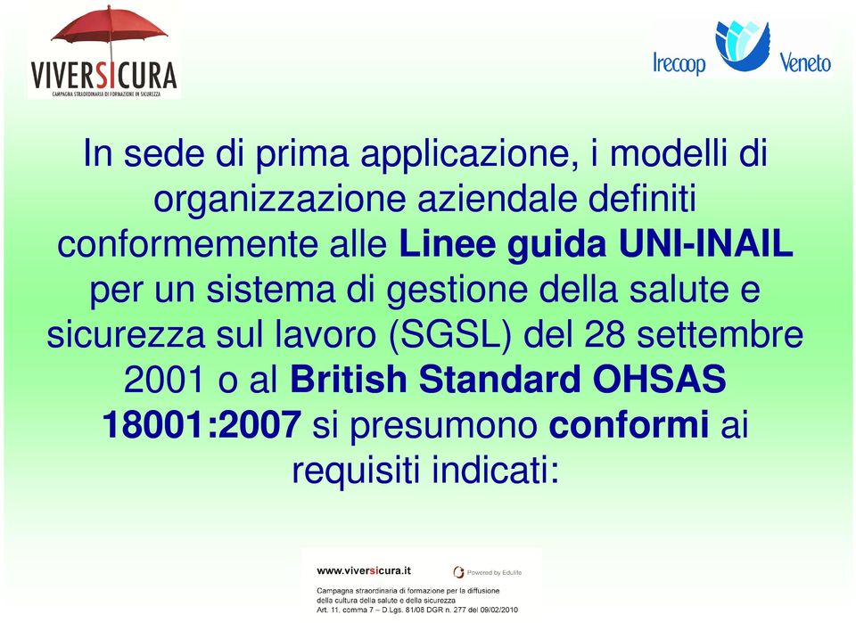 gestione della salute e sicurezza sul lavoro (SGSL) del 28 settembre 2001