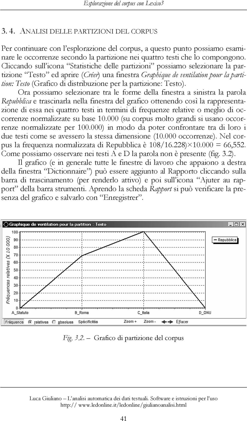 Cliccando sull icona Statistiche delle partizioni possiamo selezionare la partizione Testo ed aprire (Créer) una finestra Graphique de ventilation pour la partition: Testo (Grafico di distribuzione