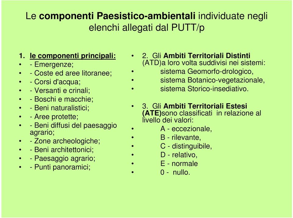 del paesaggio agrario; - Zone archeologiche; - Beni architettonici; - Paesaggio agrario; - Punti panoramici; 2.