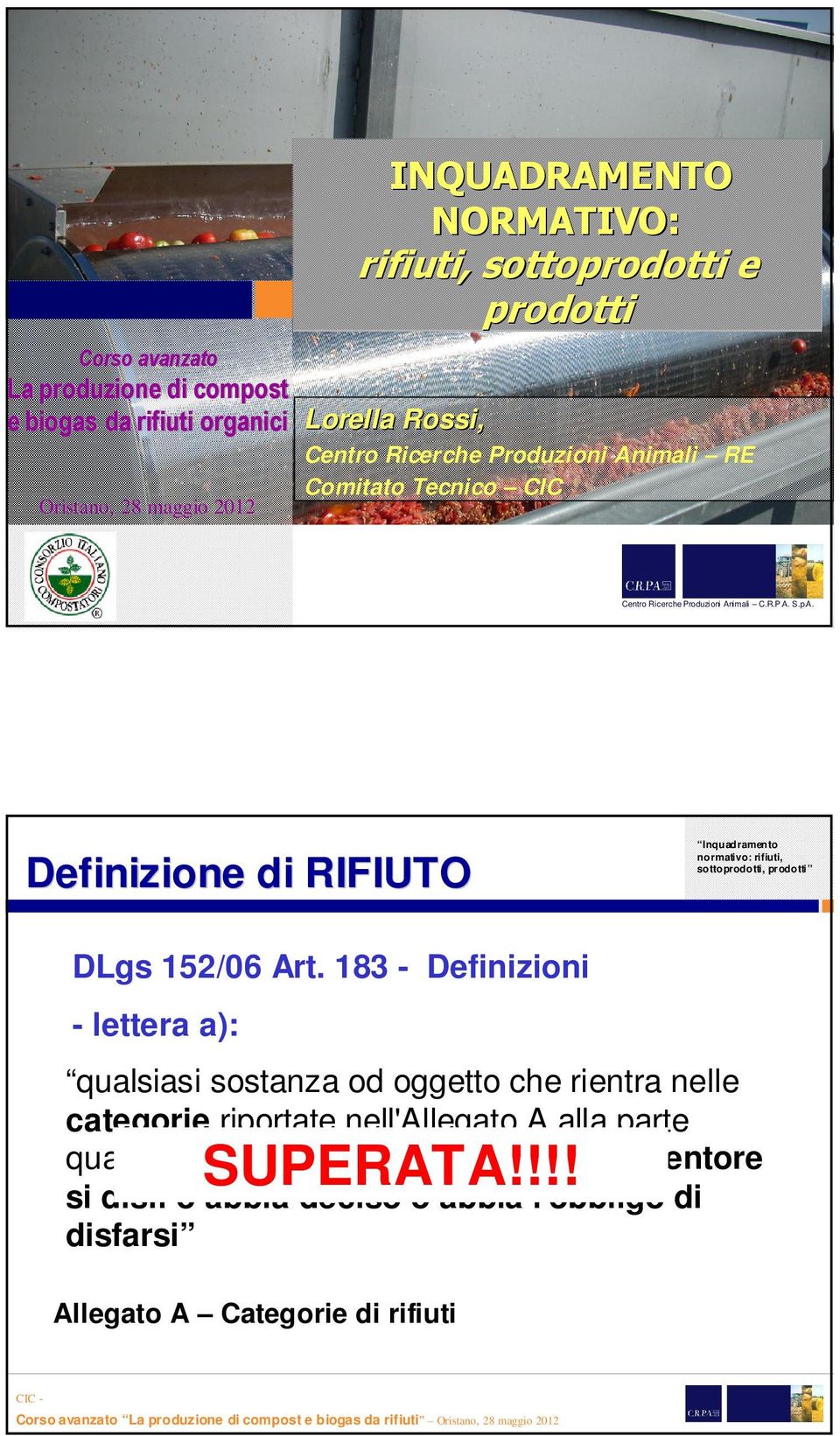 183 - Definizioni - lettera a): qualsiasi sostanza od oggetto che rientra nelle categorie riportate nell'allegato A alla parte quarta del presente