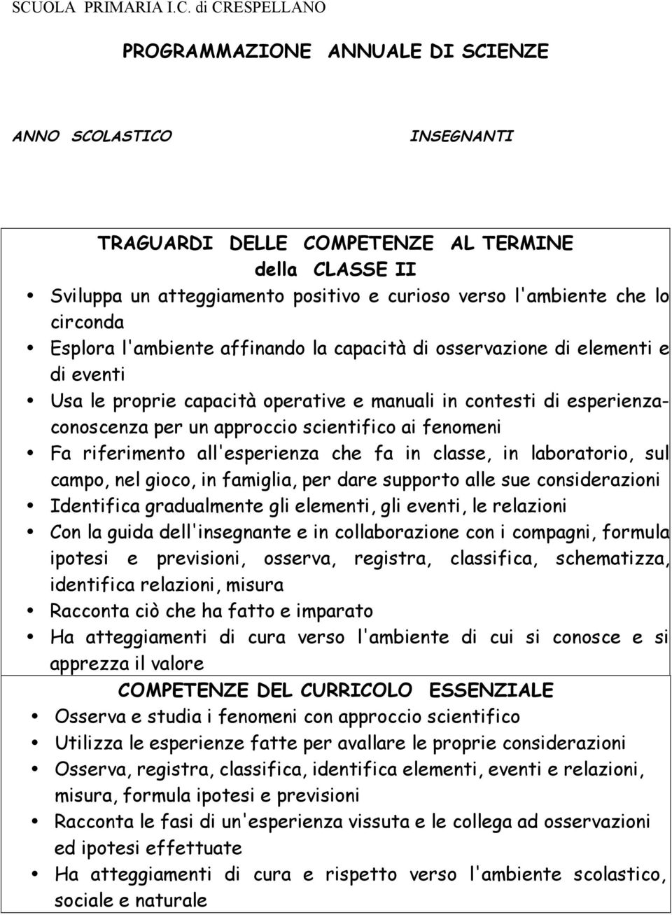 scientifico ai fenomeni Fa riferimento all'esperienza che fa in classe, in laboratorio, sul campo, nel gioco, in famiglia, per dare supporto alle sue considerazioni Identifica gradualmente gli