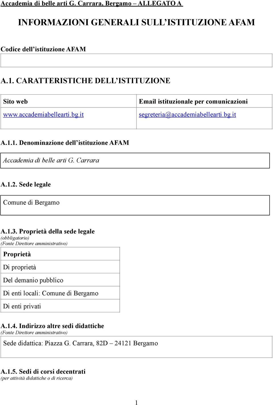 Sede legale Comune di Bergamo A.1.3.