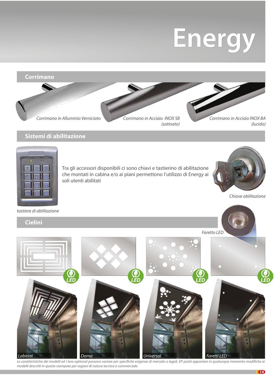 abilitazione tastiera di abilitazione Cielini Faretto LED Labirint Dama Universal Faretti LED Le caratteristiche dei modelli ed i loro optional possono variare per