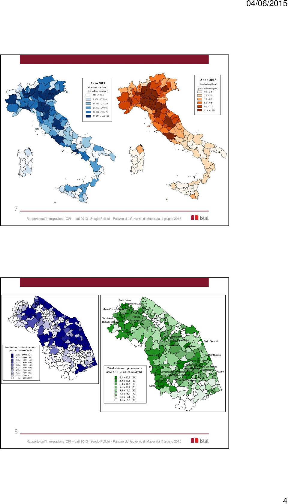 cittadini stranieri residenti su totale residenti (anno 2013) Monte Cavallo 15,1 a 22,3 (8) 11,6 a 15,1 (9) 10,6 a 11,6 (10) 9,3 a 10,6 (10) 7,8 a 9,3 (10) 1,6 a 7,8 (10) 9 COMUNI SOPRA MEDIA %