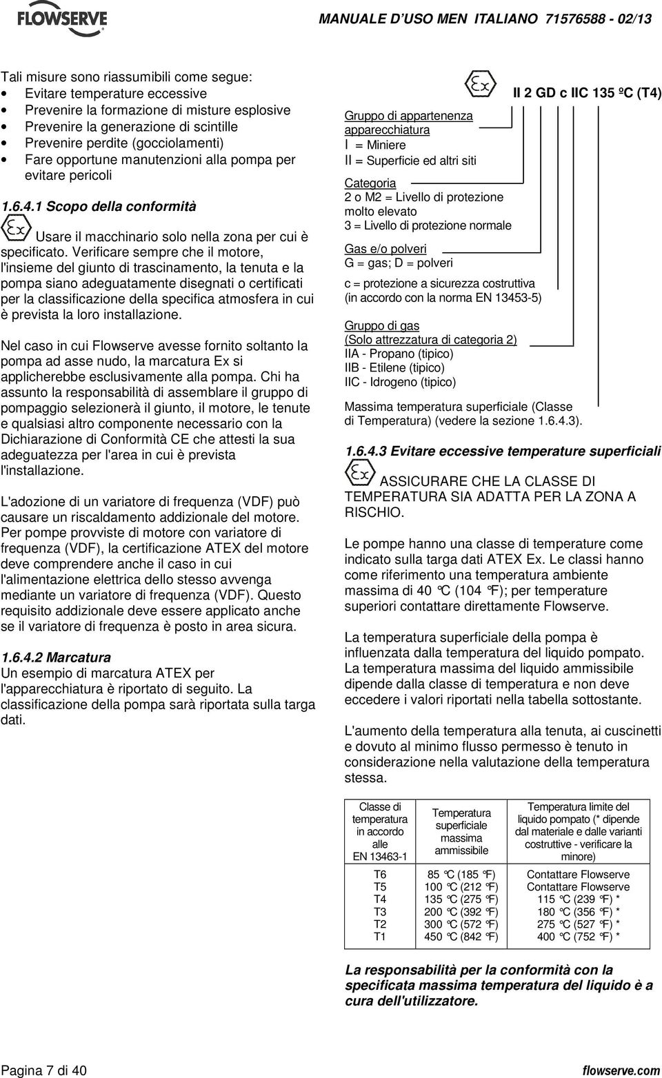 Verificare sempre che il motore, l'insieme del giunto di trascinamento, la tenuta e la pompa siano adeguatamente disegnati o certificati per la classificazione della specifica atmosfera in cui è