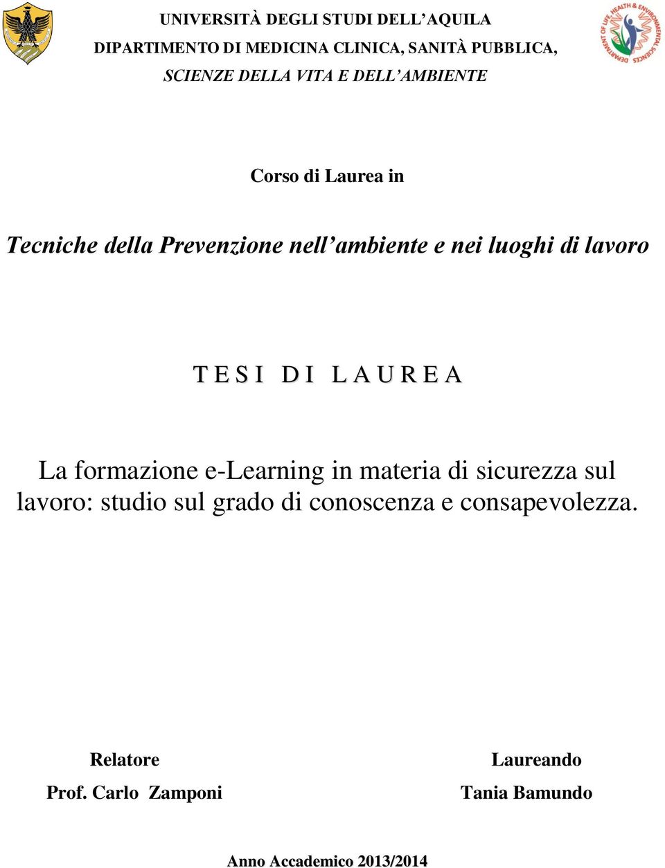 T E S I D I L A U R E A La formazione e-learning in materia di sicurezza sul lavoro: studio sul grado