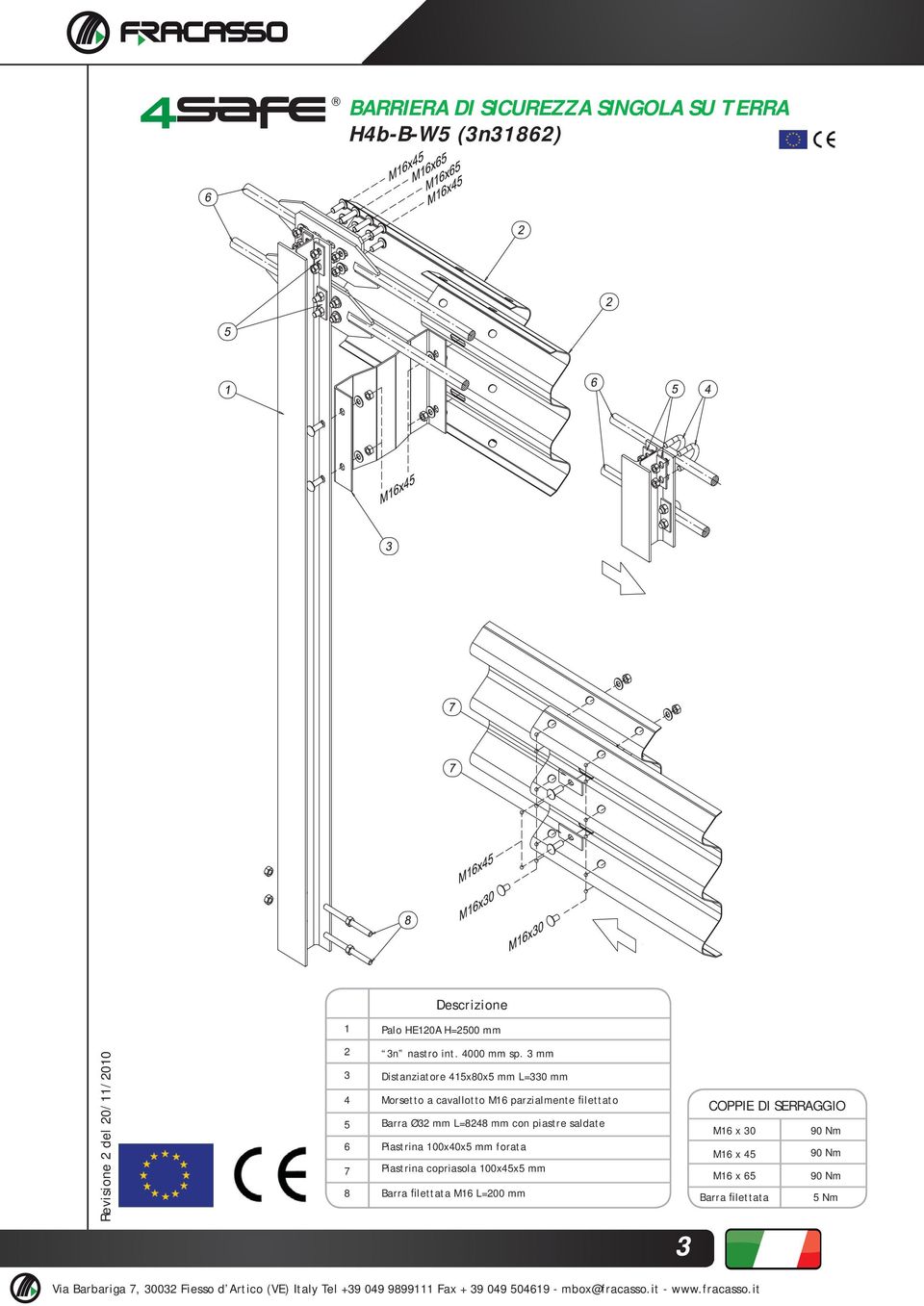 mm Distanziatore x80x mm L=0 mm Morsetto a cavallotto M6 parzialmente filettato Barra Ø mm