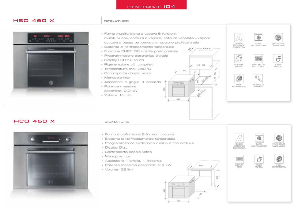 ccessori: griglia, leccarda» Potenza massima assorbita: 2,2 kw» Volume: 27 litri 455 00 22 558 568 446 450 5 CLSSE ENERGETIC COTTUR VPORE FORNI MULTIFUNZIONE 90 LCD FULL TOUCH SICUREZZ BMBINI PORT