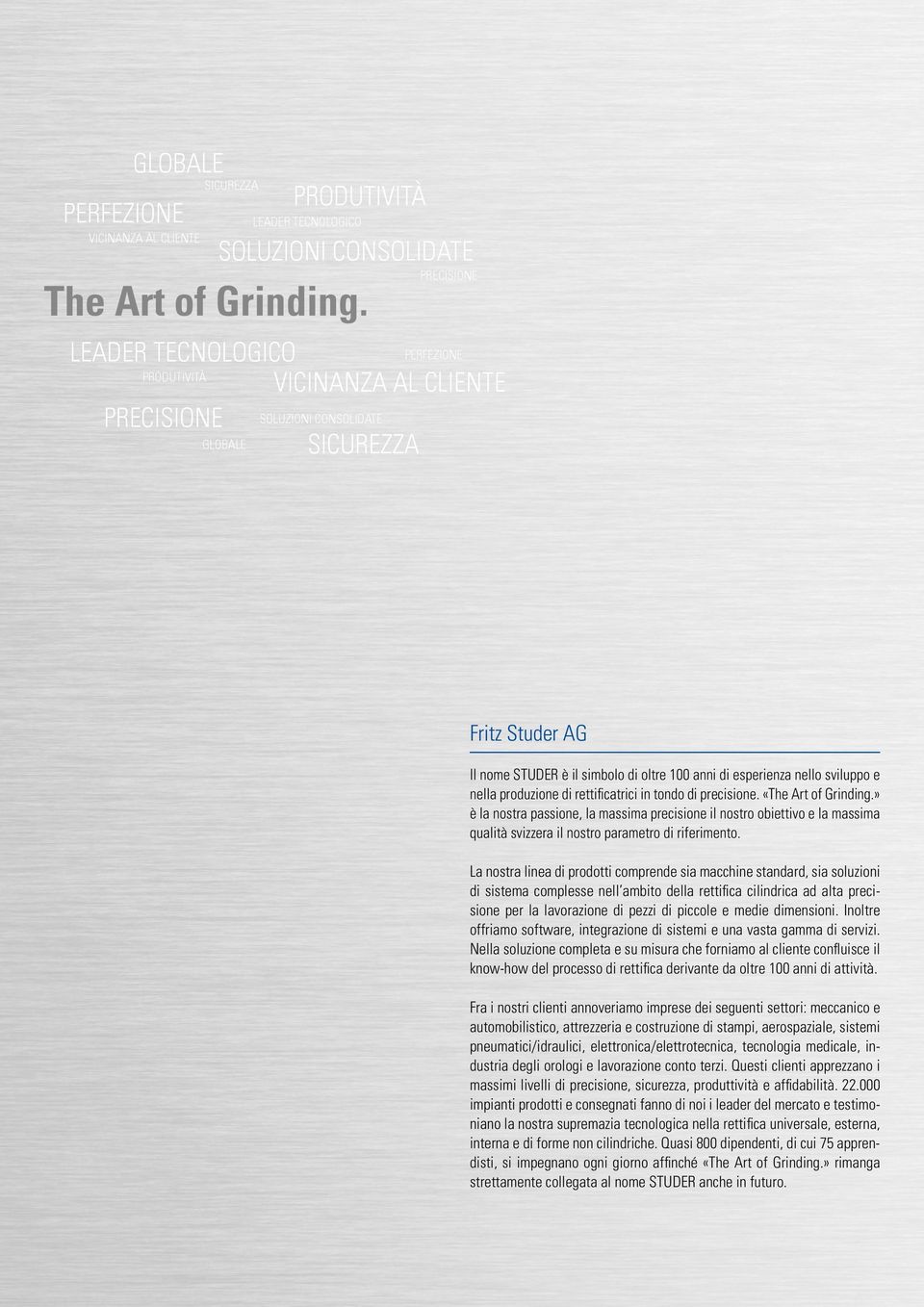 esperienza nello sviluppo e nella produzione di rettificatrici in tondo di precisione. «The Art of Grinding.