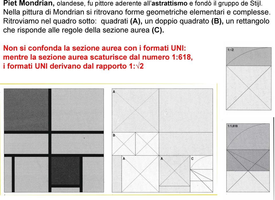 Ritroviamo nel quadro sotto: quadrati (A), un doppio quadrato (B), un rettangolo che risponde alle regole della