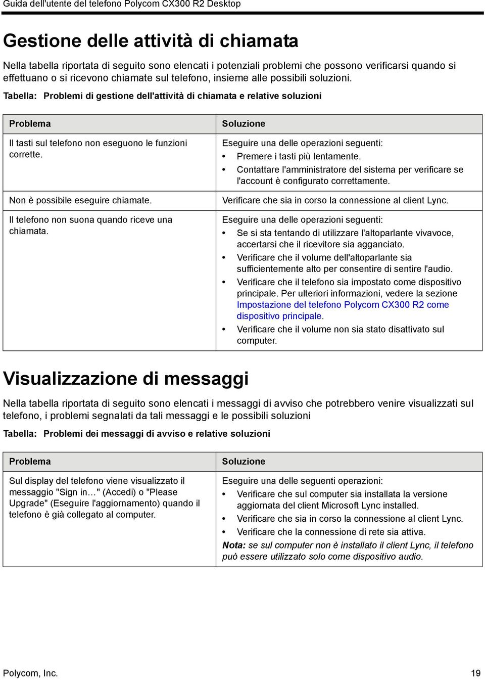 Non è possibile eseguire chiamate. Il telefono non suona quando riceve una chiamata. Soluzione Eseguire una delle operazioni seguenti: Premere i tasti più lentamente.