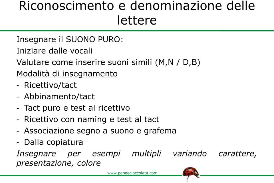 Abbinamento/tact - Tact puro e test al ricettivo - Ricettivo con naming e test al tact -