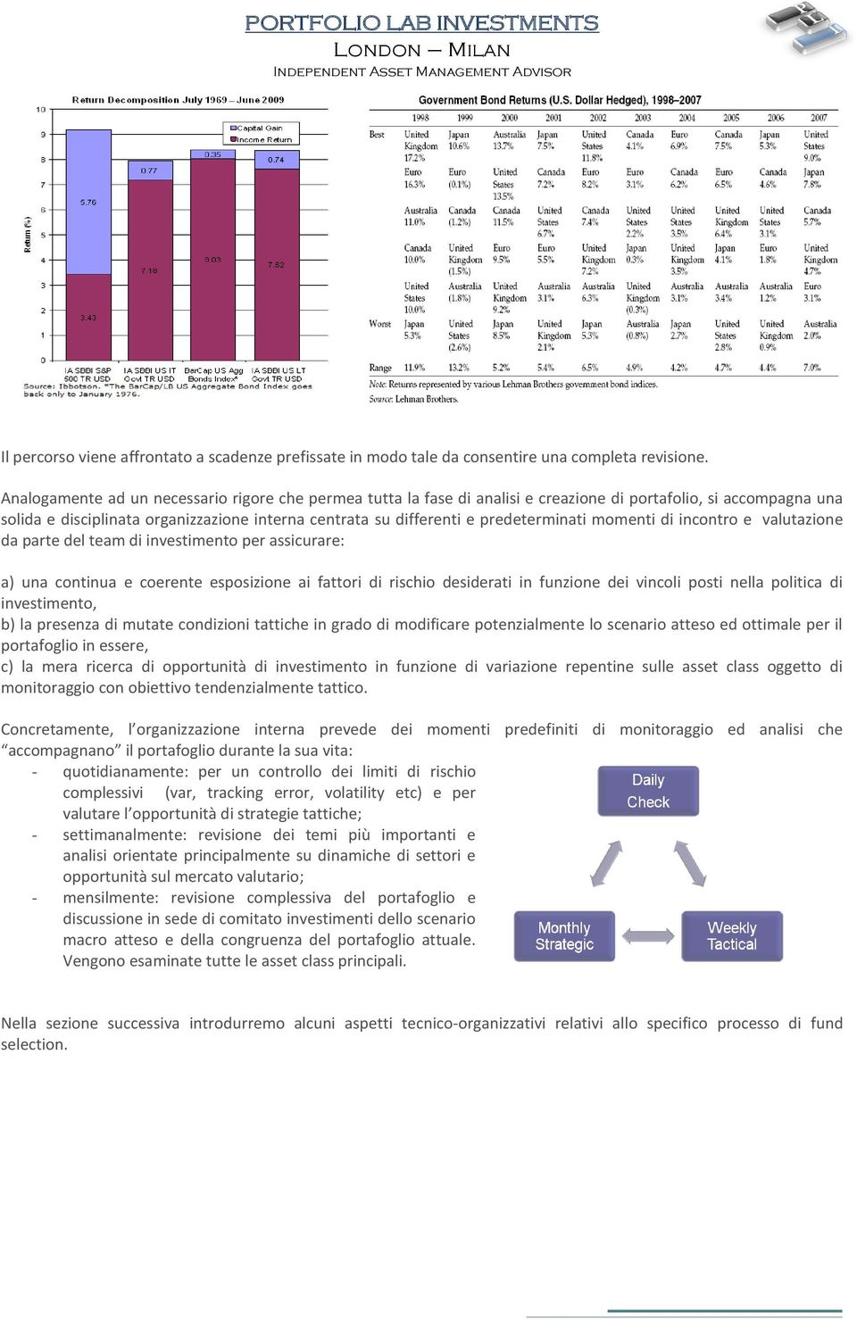 predeterminati momenti di incontro e valutazione da parte del team di investimento per assicurare: a) una continua e coerente esposizione ai fattori di rischio desiderati in funzione dei vincoli