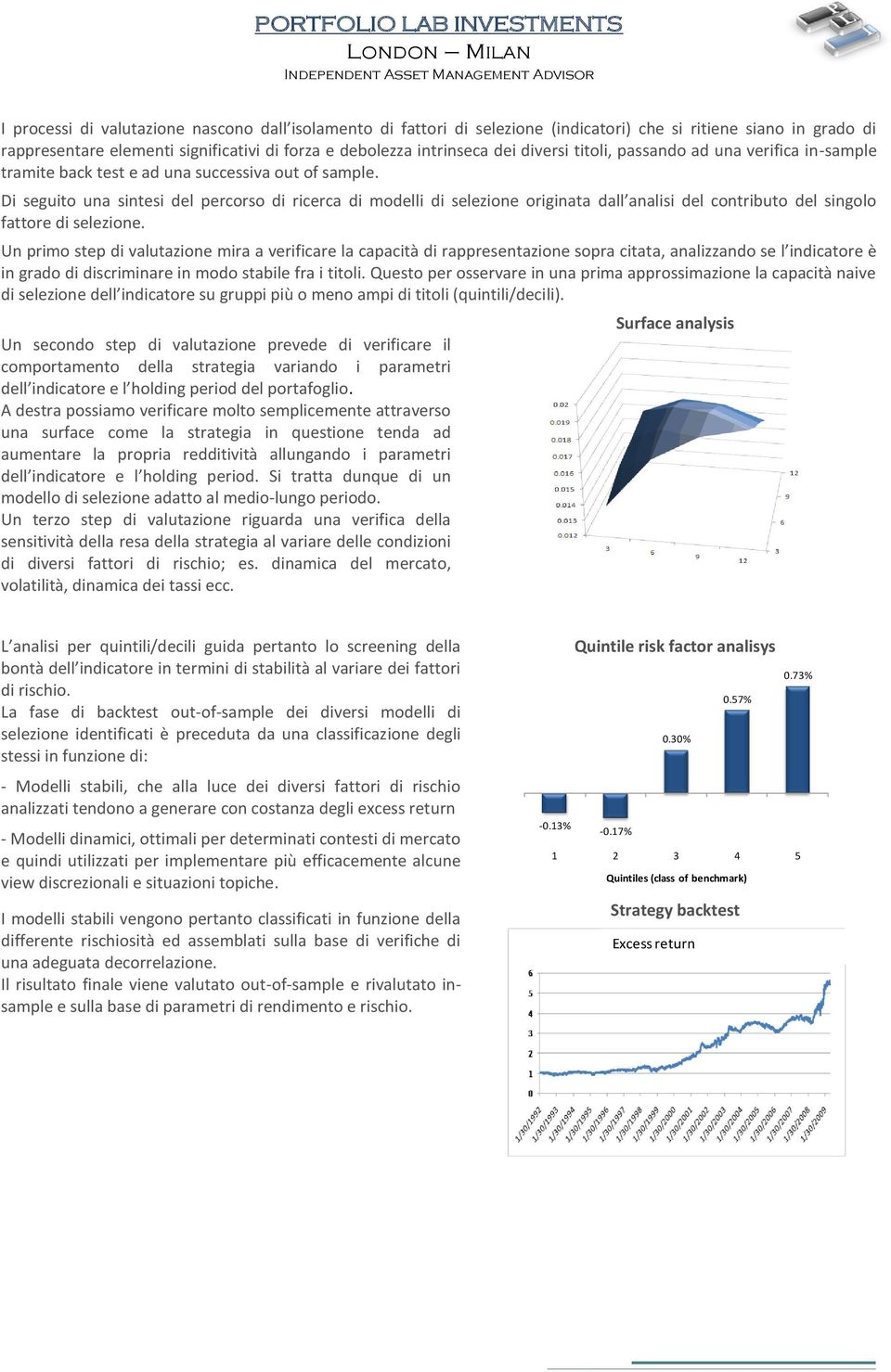 Di seguito una sintesi del percorso di ricerca di modelli di selezione originata dall analisi del contributo del singolo fattore di selezione.