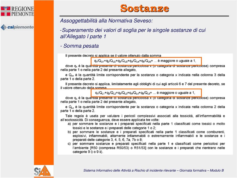 valori di soglia per le singole