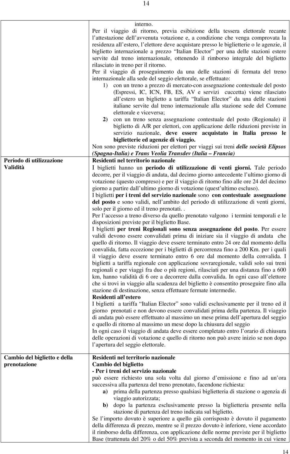 acquistare presso le biglietterie o le agenzie, il biglietto internazionale a prezzo Italian Elector per una delle stazioni estere servite dal treno internazionale, ottenendo il rimborso integrale