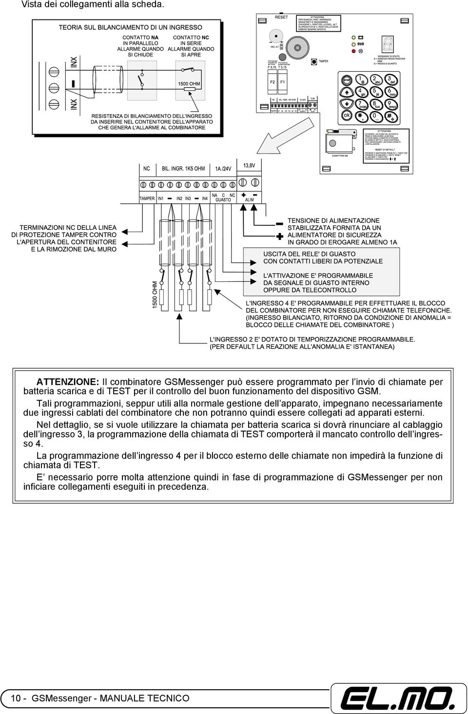 Tali programmazioni, seppur utili alla normale gestione dell apparato, impegnano necessariamente due ingressi cablati del combinatore che non potranno quindi essere collegati ad apparati esterni.