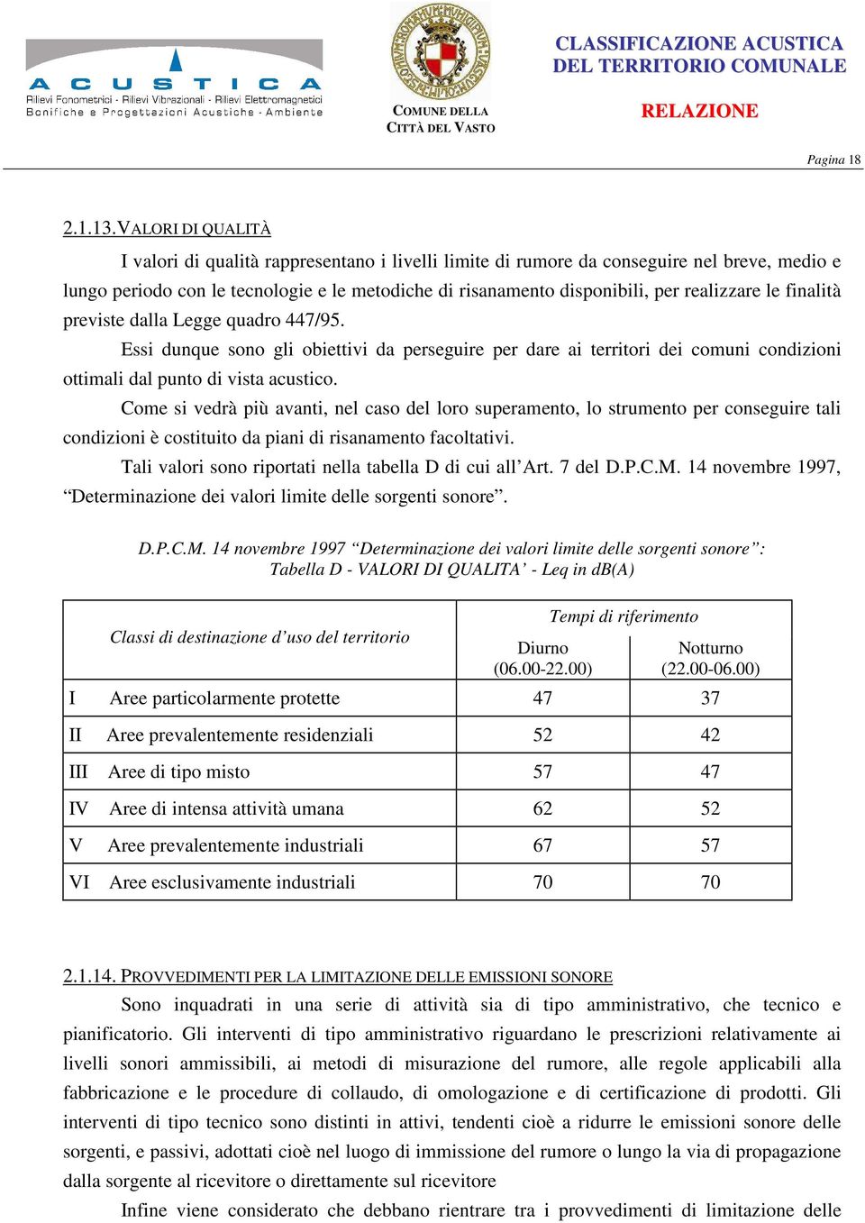 realizzare le finalità previste dalla Legge quadro 447/95. Essi dunque sono gli obiettivi da perseguire per dare ai territori dei comuni condizioni ottimali dal punto di vista acustico.